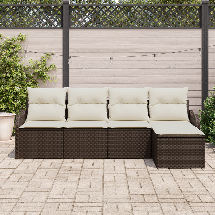 Set Divano da Giardino 5 Pezzi con Cuscini in Rattan Polietilene Marrone
