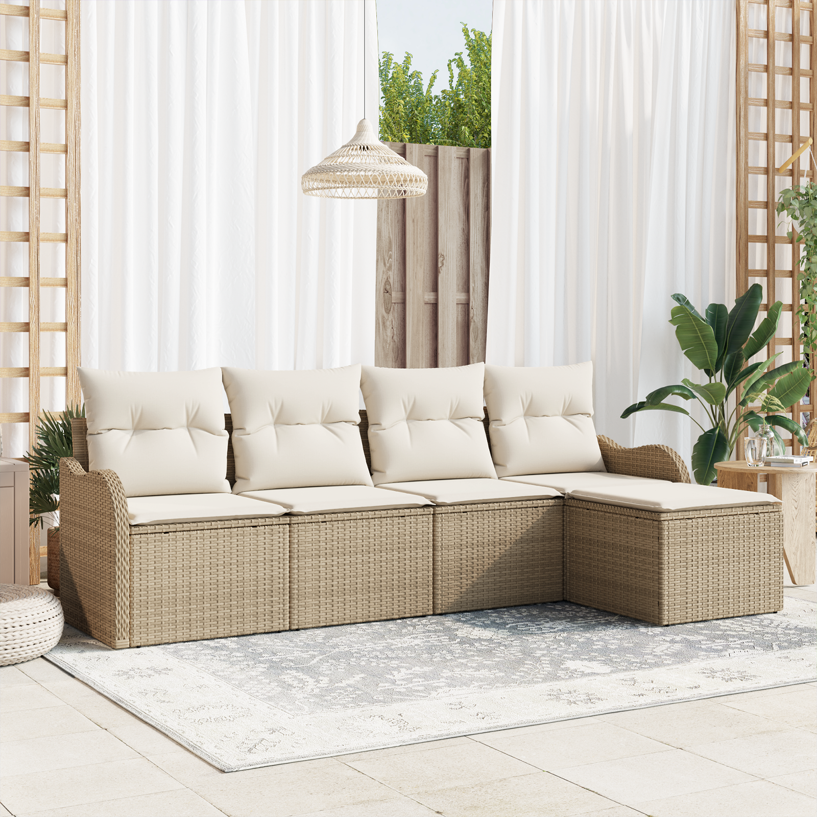 Set di divani da giardino  5 pezzi con cuscini Beige Polirattan