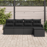 Set divani giardino  con cuscini neri in polyrattan