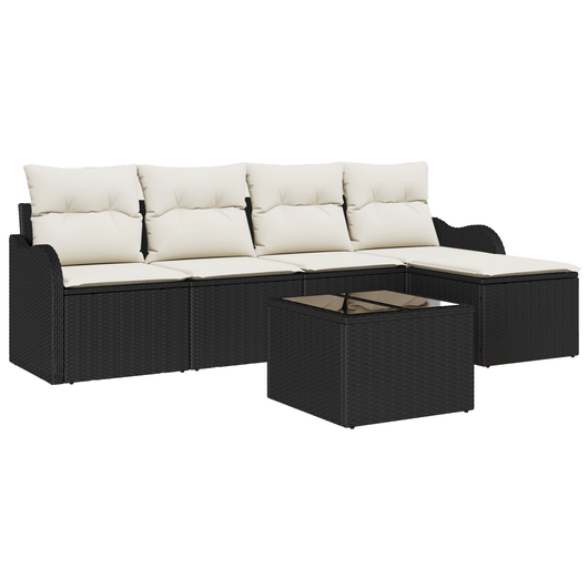 Set divano giardino 5 pezzi con cuscini in polyrattan marrone