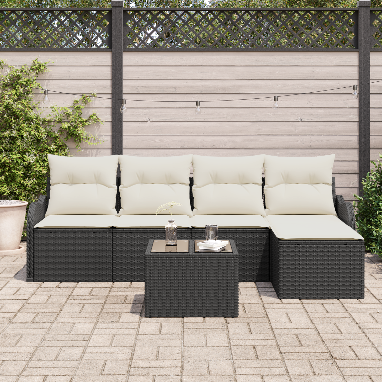 Set divano giardino 5 pezzi con cuscini in polyrattan marrone