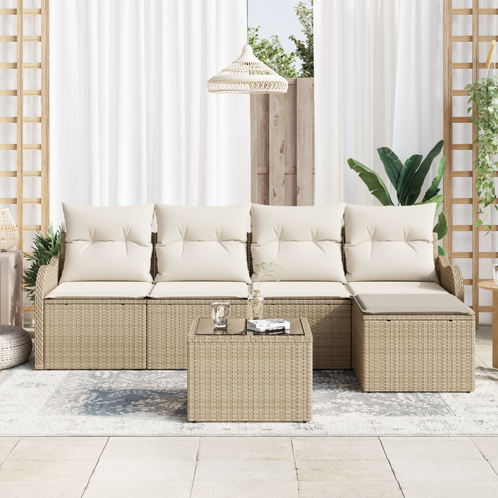 Set Divano Giardino 6 Pezzi con Cuscini Rattan Polipropilene Marrone