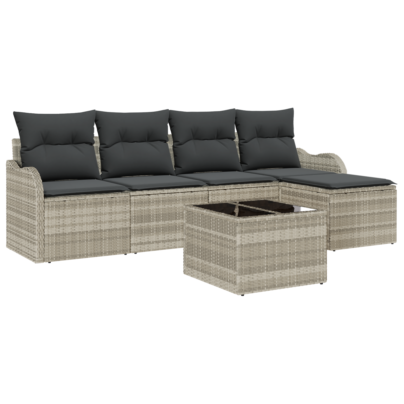Set Divano da Giardino  6 pezzi con Cuscini Grigio Polyrattan