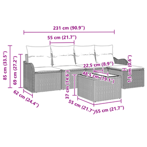 Set Divano da Giardino  6 pezzi con Cuscini Grigio Polyrattan