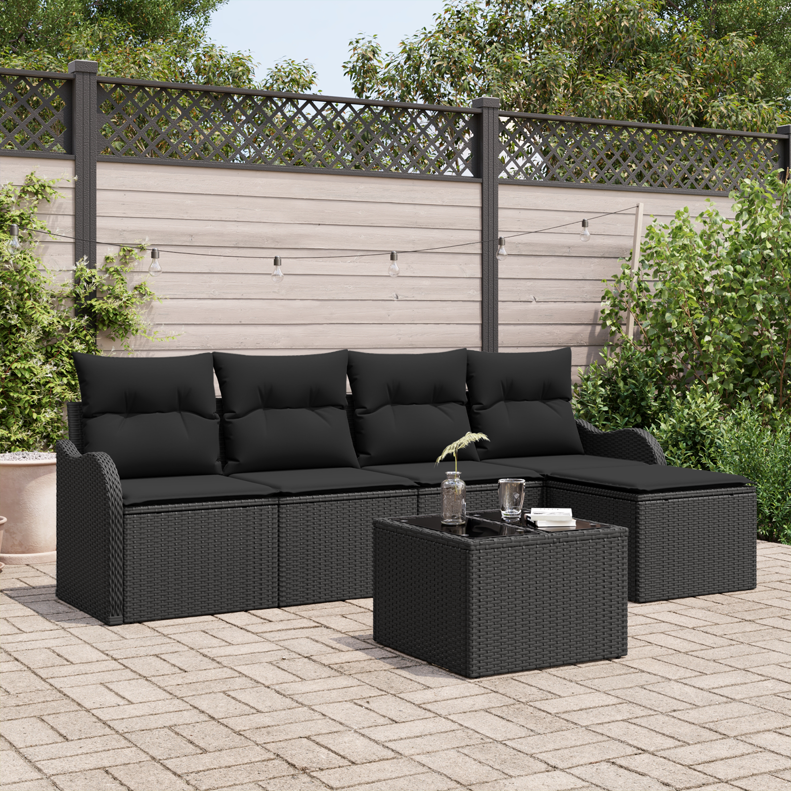 Set Divano da Giardino  6 Pezzi con Cuscini Beige Polyrattan