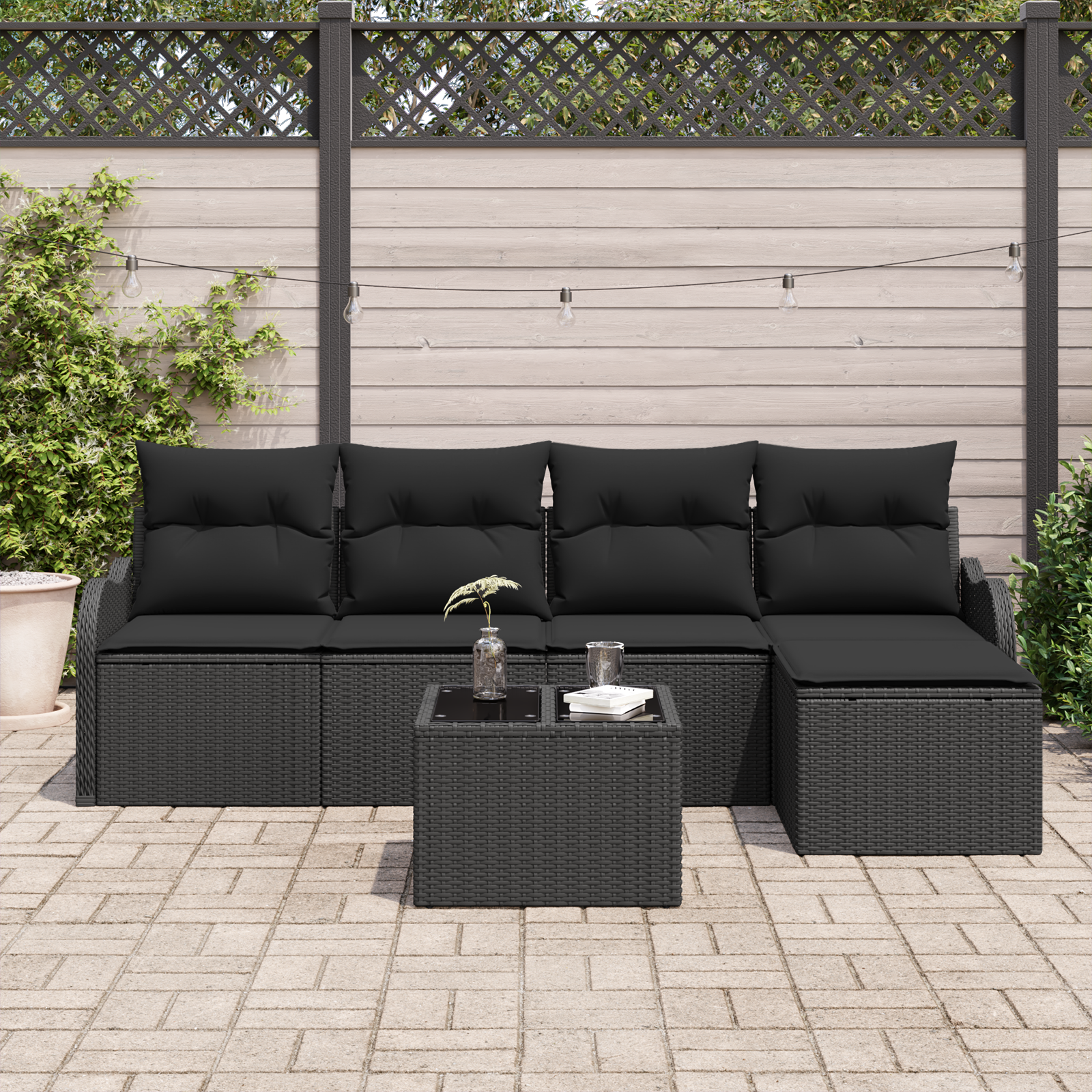 Set Divano da Giardino  6 Pezzi con Cuscini Beige Polyrattan