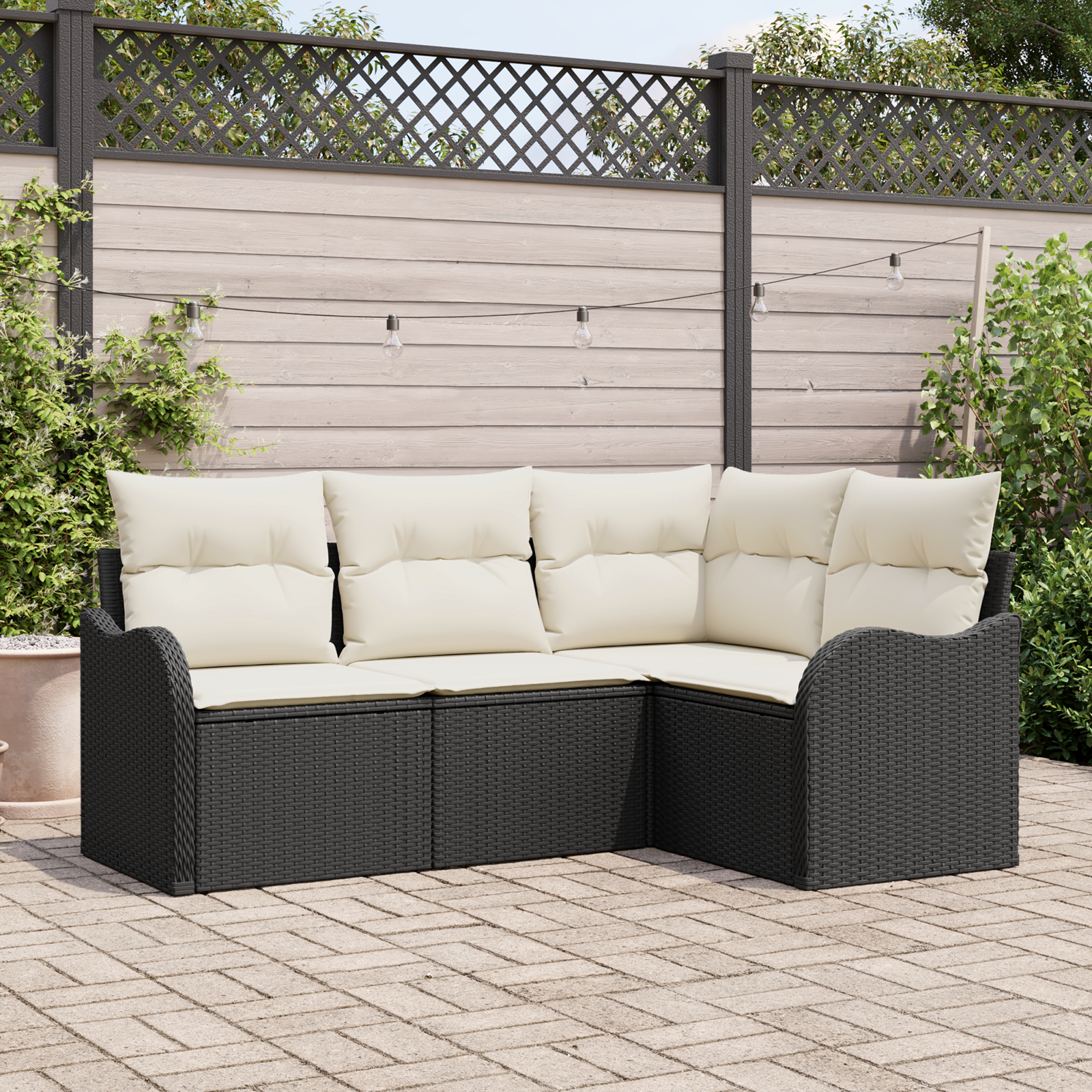Set Divano da Giardino  4 Pezzi con Cuscini Rattan Sintetico Nero