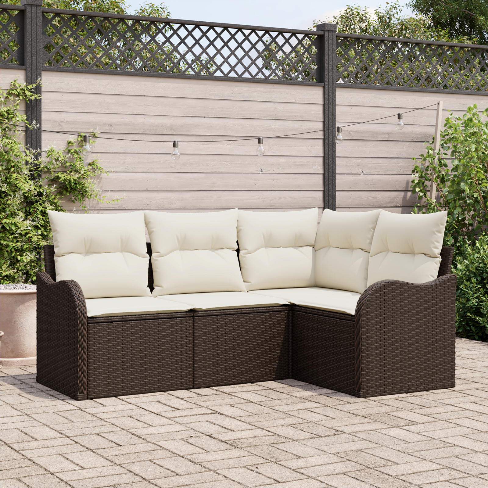 Set Divano da Giardino  4 Pezzi con Cuscini Rattan Polirattan Marrone