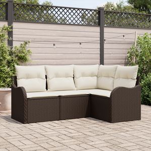 Set Divano da Giardino  4 Pezzi con Cuscini Rattan Polirattan Marrone