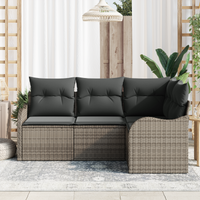 Set Divano da Giardino  4 Pezzi con Cuscini Grigio Polyrattan