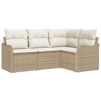 Set di Divano da Giardino 4 Pezzi con Cuscini Beige Polyrattan
