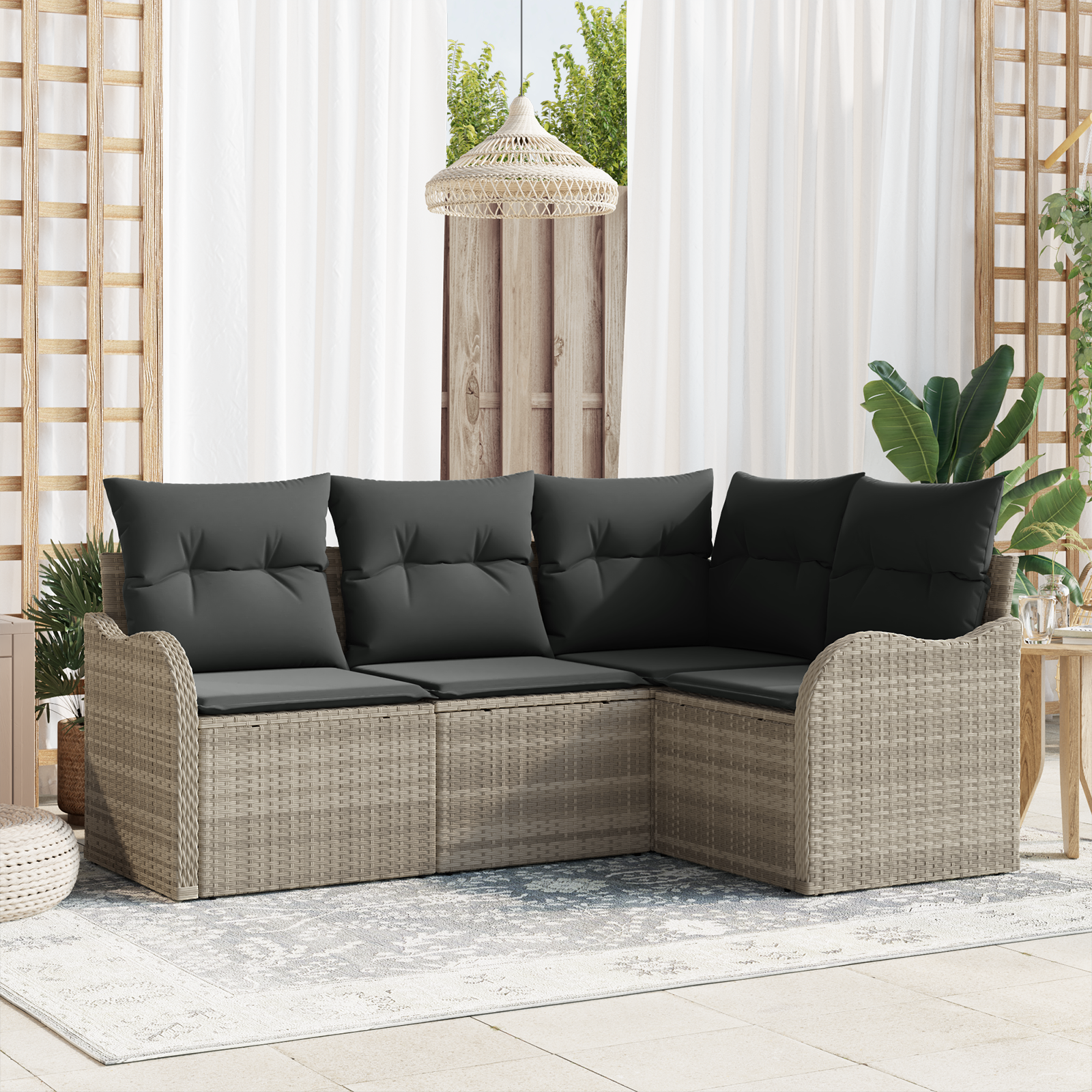 Set Divano da Giardino a 4 Pezzi con Cuscini Rattan Grigio Chiaro