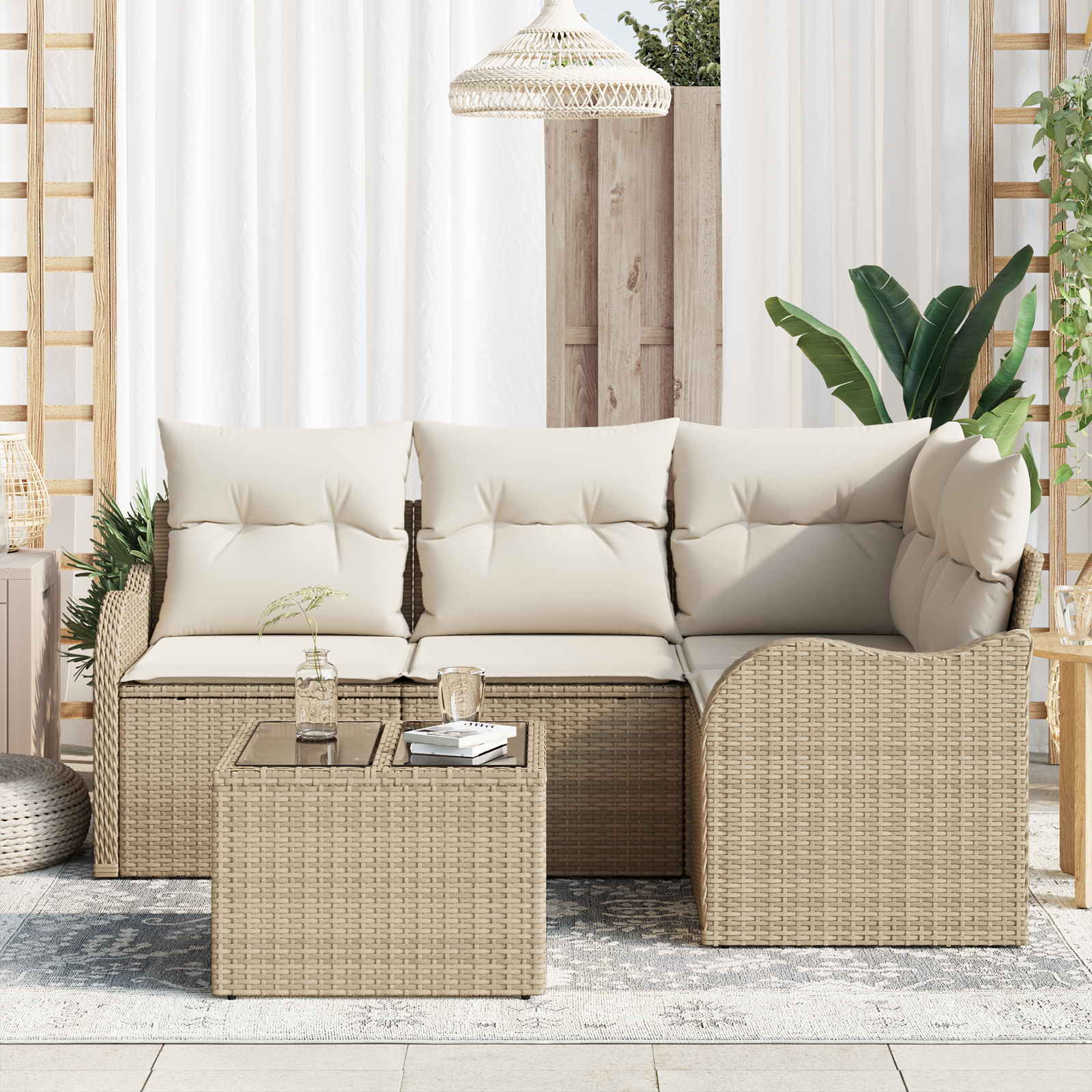 Set di divani da giardino  5 pezzi con cuscini in polyrattan marrone