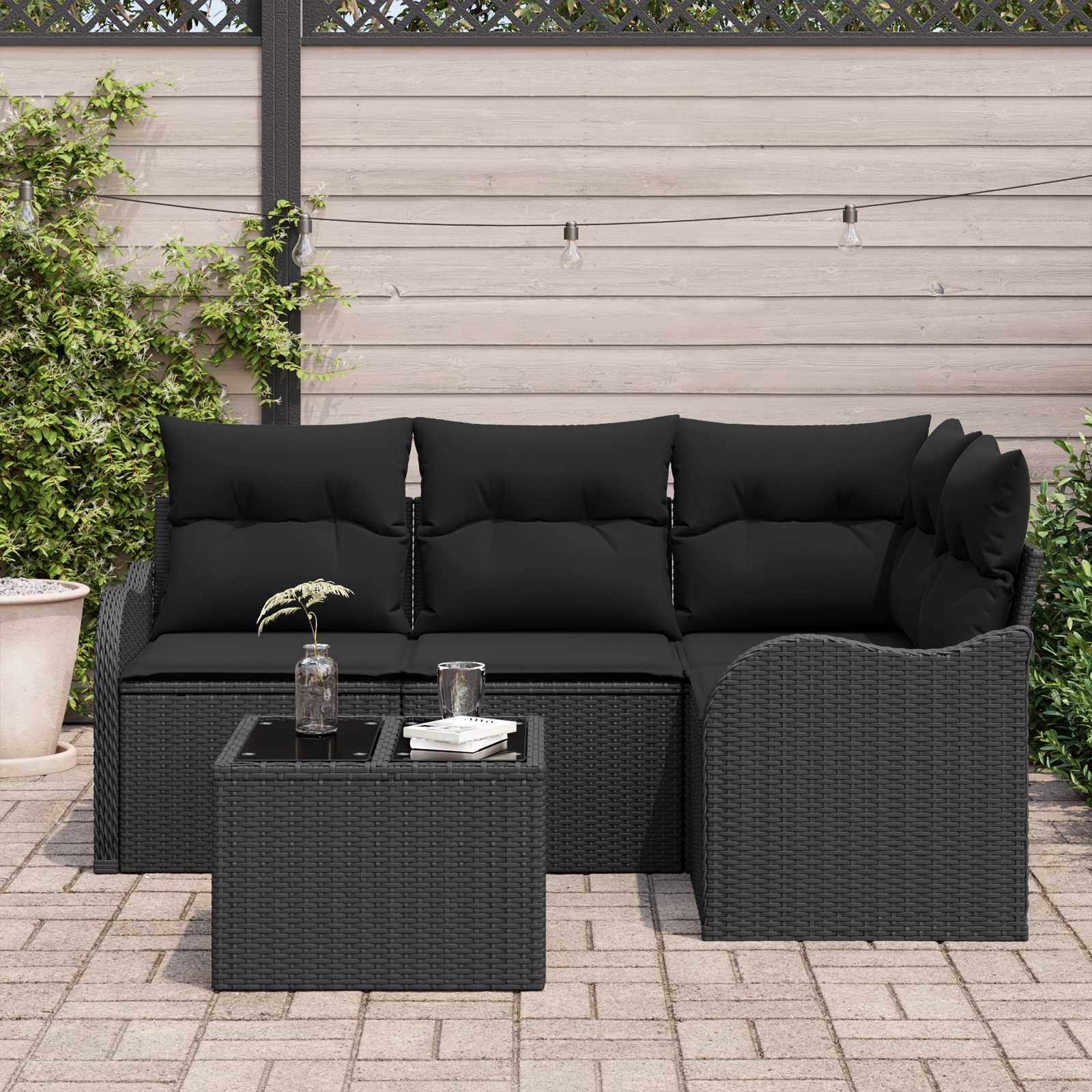 Set di divani da giardino vitaXL 5 pezzi con cuscini beige in rattan sintetico