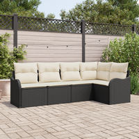 Set Divano Giardino  5 Pezzi con Cuscini Nero in Polyrattan