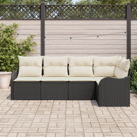Set Divano Giardino  5 Pezzi con Cuscini Nero in Polyrattan