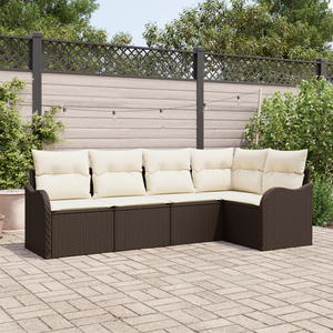 Set divano da giardino 5 pezzi con cuscini in rattan poliestere marrone