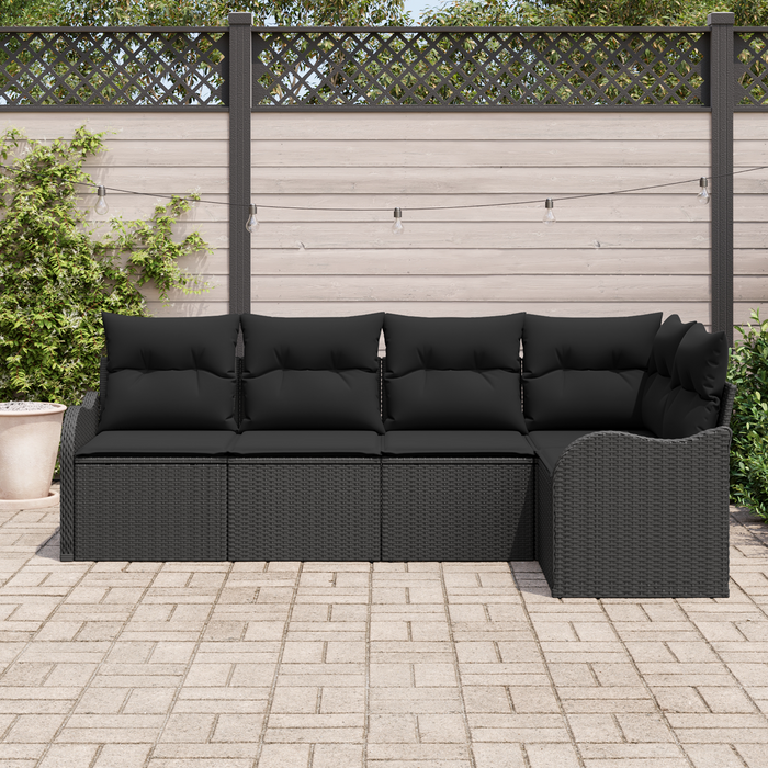 Set Divano da Giardino a 5 Pezzi con Cuscini in Rattan Polimerico Nero