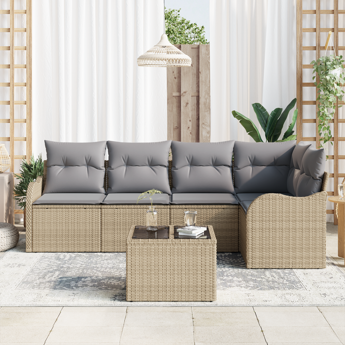 Set di 6 pezzi di divano da giardino con cuscini in rattan poliestere nero