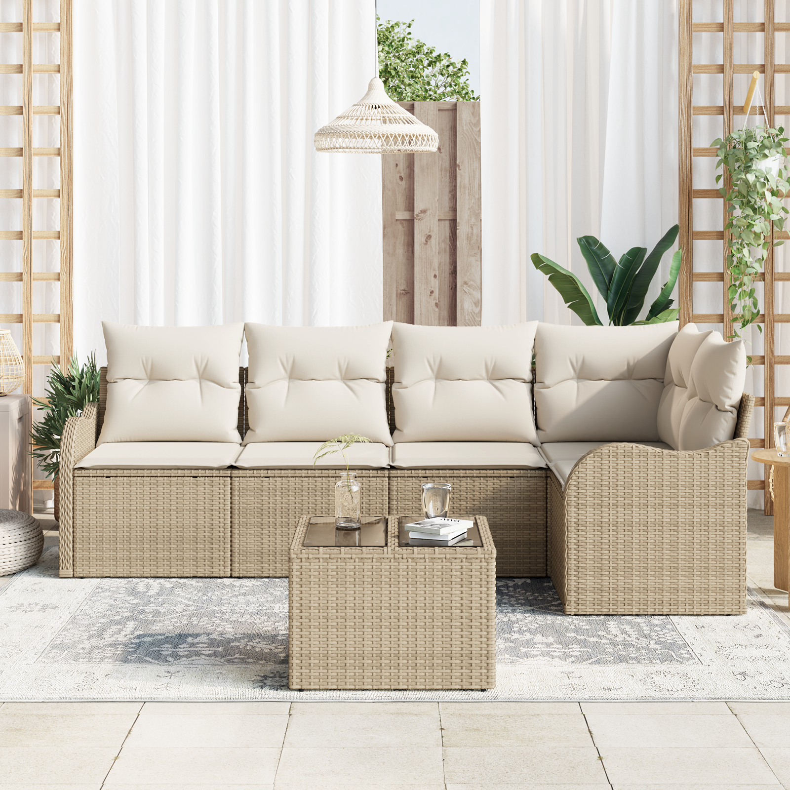 Set divano da giardino  a 6 pezzi con cuscini marroni in polyrattan