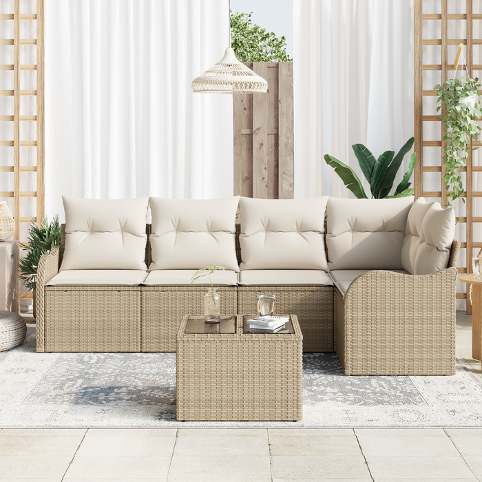 Set divano da giardino  a 6 pezzi con cuscini marroni in polyrattan