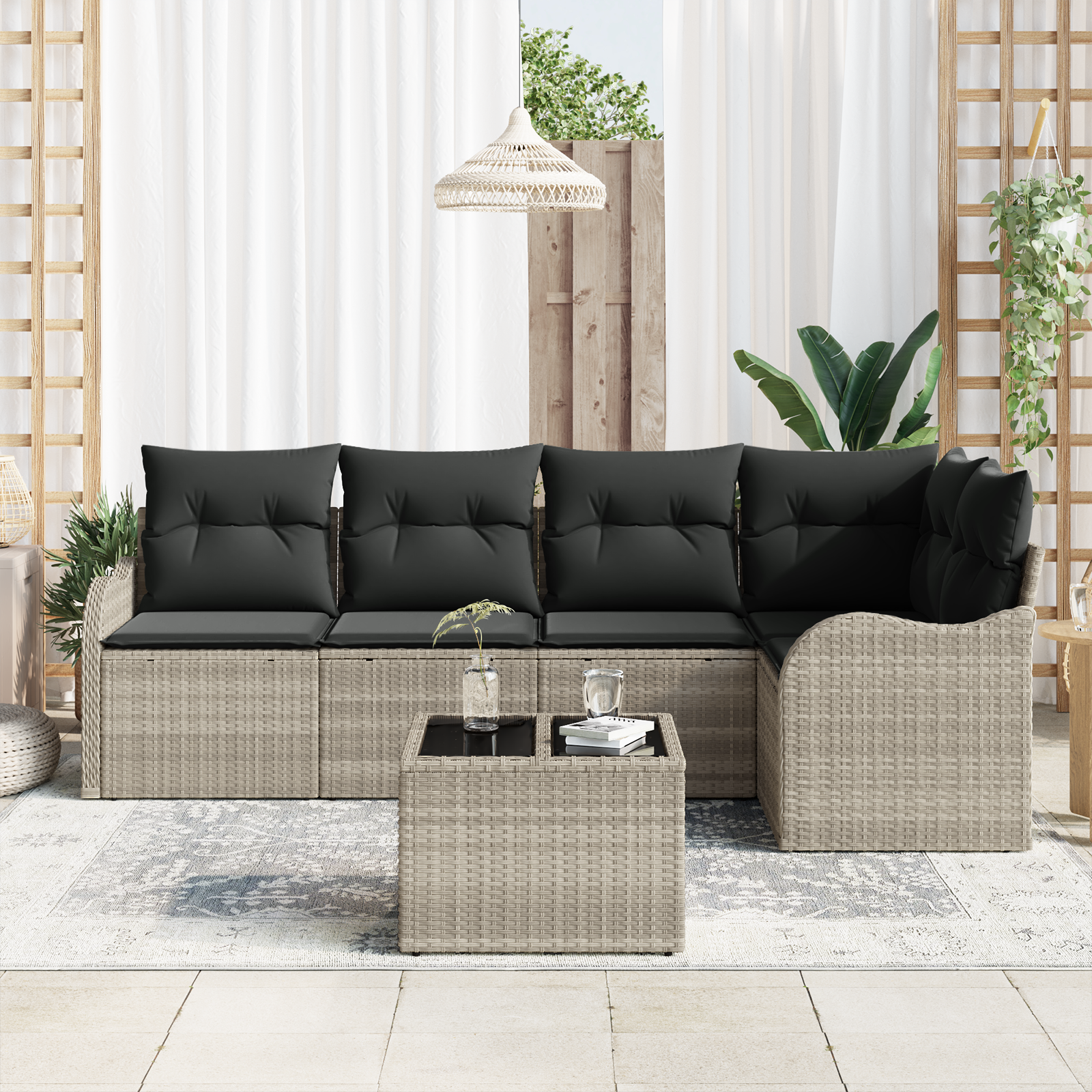 Set di Divani da Giardino  con Cuscini Grigio Rattan PE