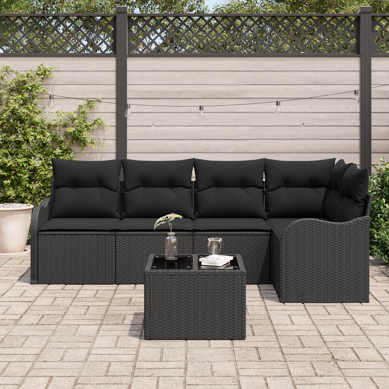 Set divano giardino 6 pezzi con cuscini polyrattan beige