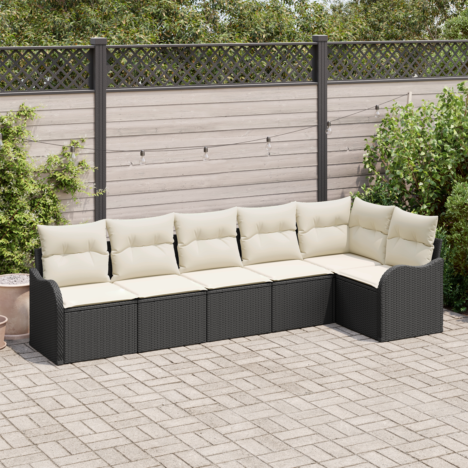 Set di divani da giardino  6 pezzi con cuscini in rattan nero