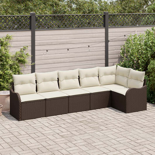 Set Divano da Giardino 6 Pezzi con Cuscini in Polyrattan Marrone