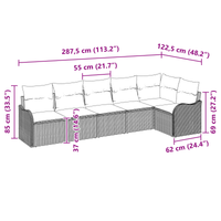 Set Divano da Giardino a 6 Pezzi con Cuscini Grigio Polyrattan