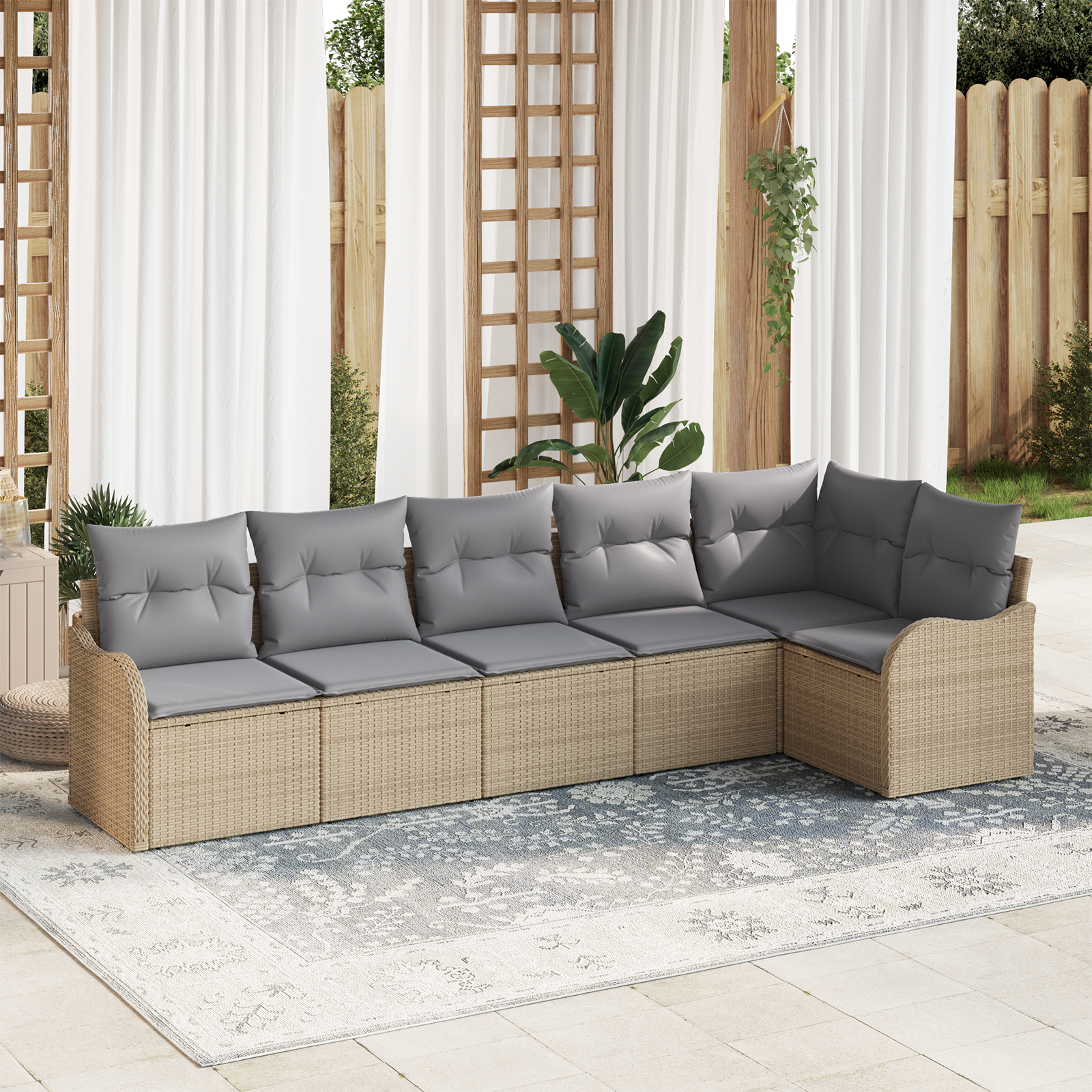 Set di Divani da Giardino  6 Pezzi con Cuscini Beige Polirattan