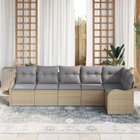 Set di Divani da Giardino  6 Pezzi con Cuscini Beige Polirattan