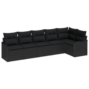 Set di divani da giardino  6 Pezzi con Cuscini Rattan Nero Poly