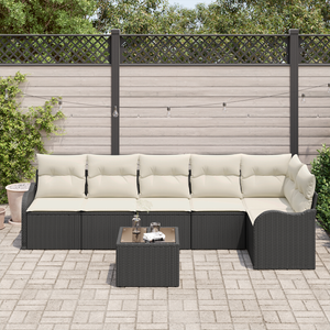 Set Divano da Giardino 6 Pezzi con Cuscini Rattan Poly Marrone