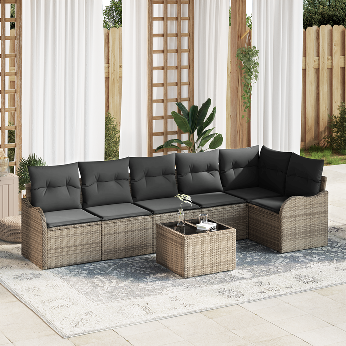 Set di Divani da Giardino da 6 Pezzi con Cuscini in Polyrattan Nero