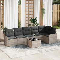 Set Divano da Giardino a 7 Pezzi con Cuscini Grigio Polyrattan