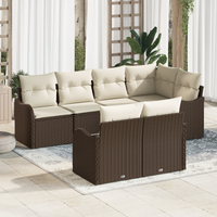 Set da giardino 7 pezzi con cuscini marrone polyrattan
