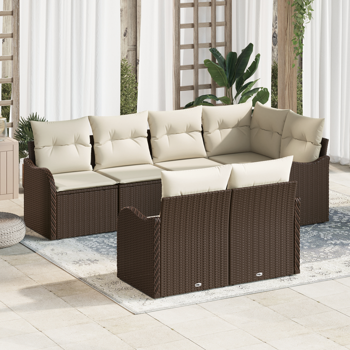 Set da giardino 7 pezzi con cuscini marrone polyrattan