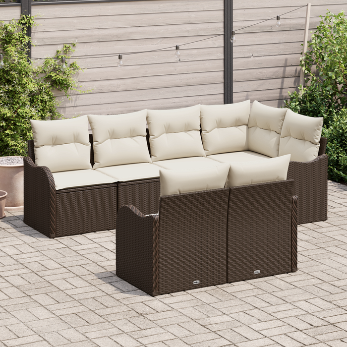Set da giardino 7 pezzi con cuscini marrone polyrattan
