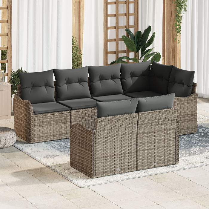 Set di Divani da Giardino  7 Pezzi con Cuscini Grigio Rattan Poli