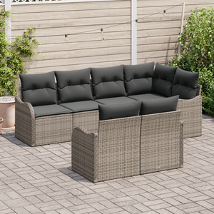 Set di Divani da Giardino  7 Pezzi con Cuscini Grigio Rattan Poli