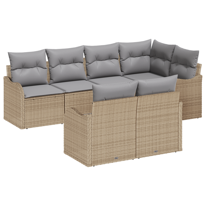 Set Divano Giardino da 7 Pezzi con Cuscini Beige Rattan PE