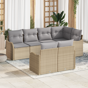 Set Divano Giardino da 7 Pezzi con Cuscini Beige Rattan PE