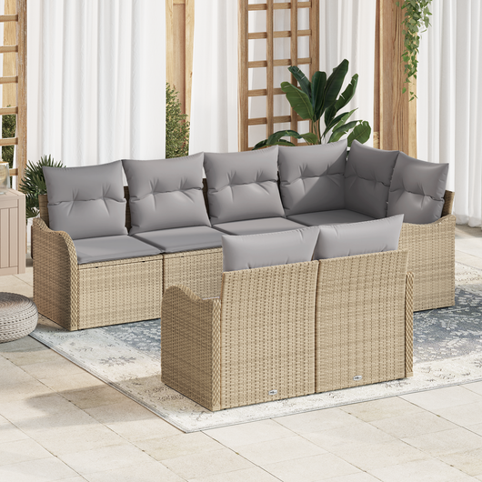 Set Divano Giardino da 7 Pezzi con Cuscini Beige Rattan PE