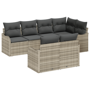Set Divani Giardino 7 pezzi Cuscini Grigio Chiaro Polyrattan