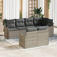Set Divani Giardino 7 pezzi Cuscini Grigio Chiaro Polyrattan