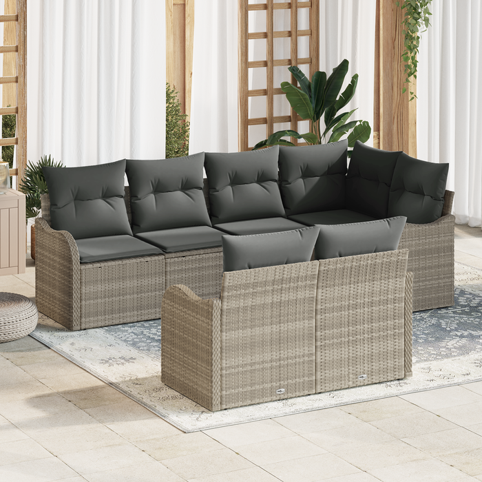 Set Divani Giardino 7 pezzi Cuscini Grigio Chiaro Polyrattan