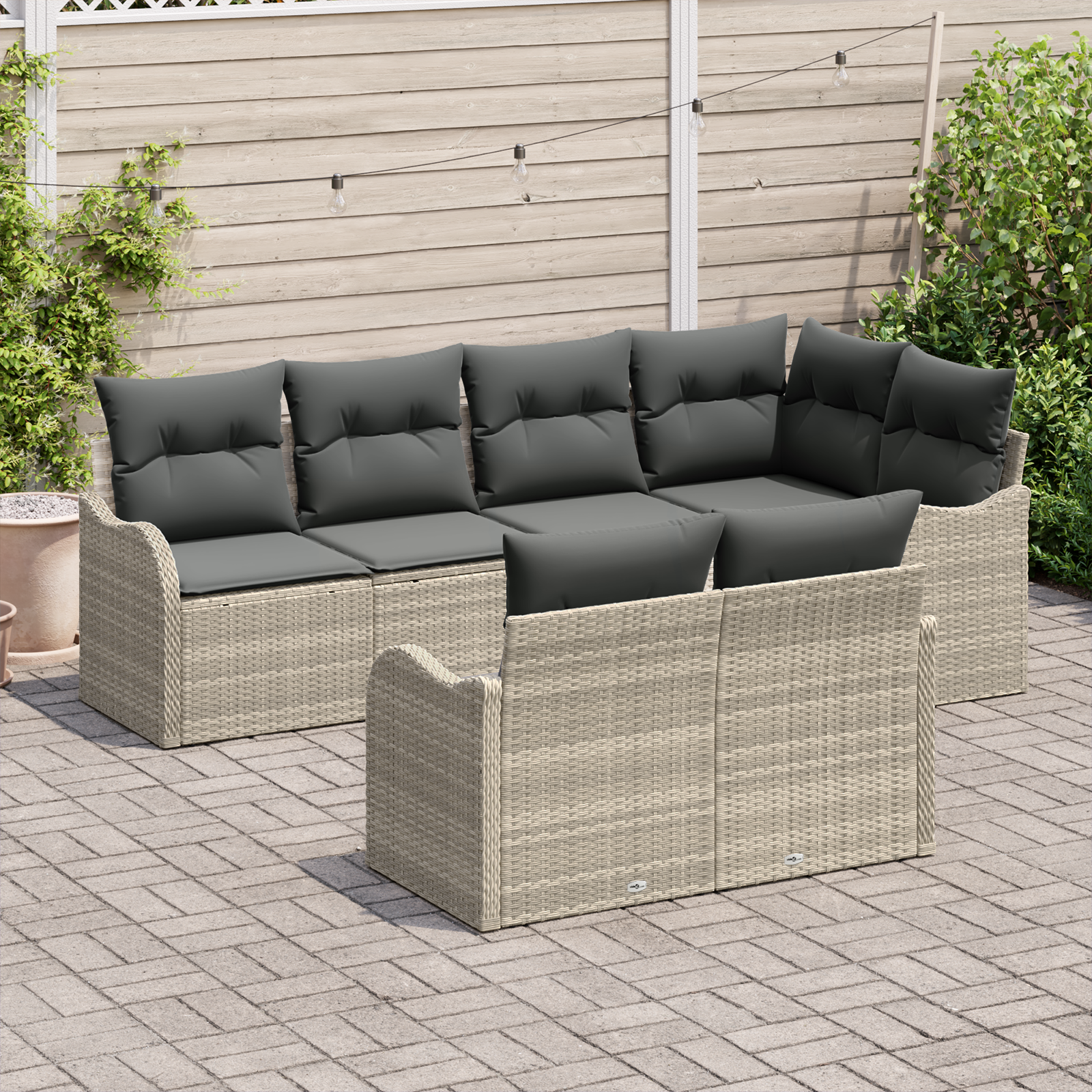 Set Divani Giardino 7 pezzi Cuscini Grigio Chiaro Polyrattan