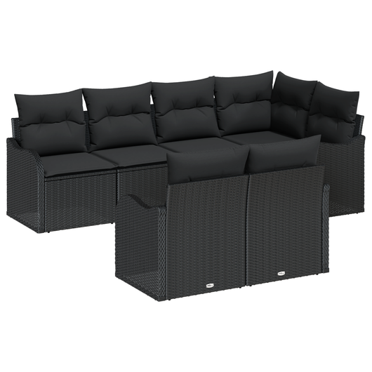 Set divano da giardino  7 pezzi con cuscini in polyrattan nero