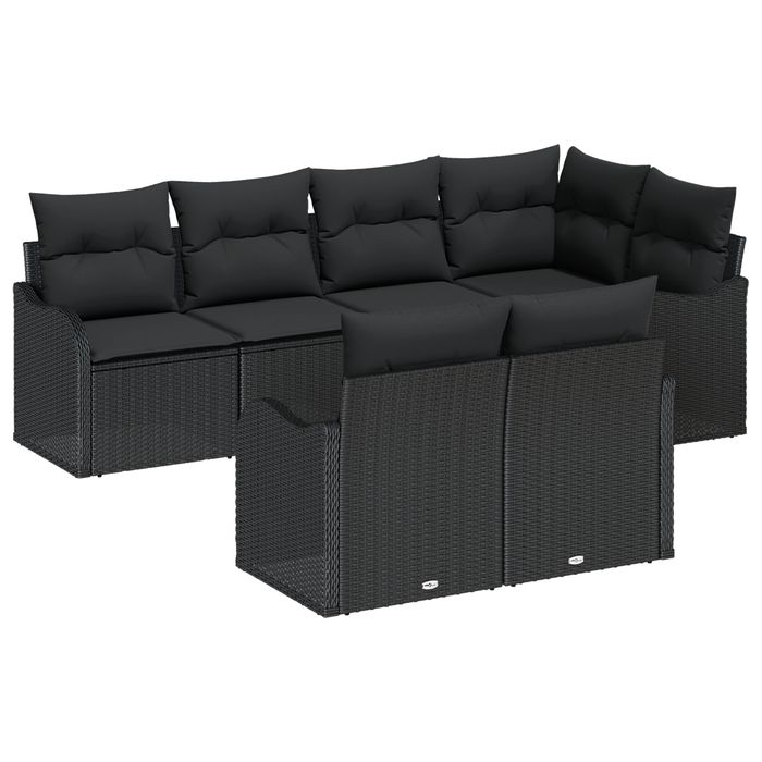 Set divano da giardino  7 pezzi con cuscini in polyrattan nero